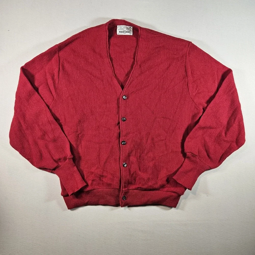 Vintage Robert Bruce Arnold Palmer‎ Cardigan Sweater Alpaca Wool Mens XL Red 60s